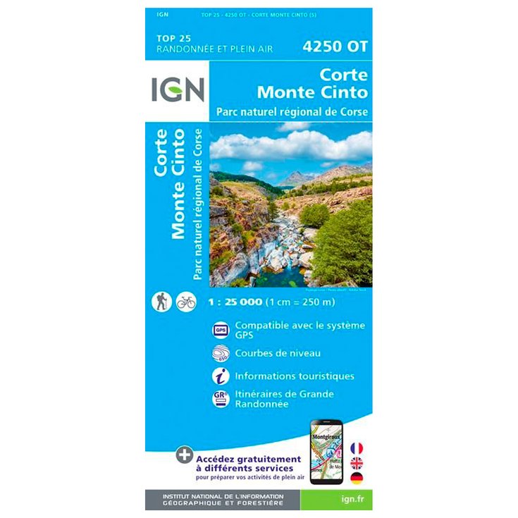 IGN Carte 4250OT Corte, Monte Cinto, Parc naturel régional de Corse Presentazione