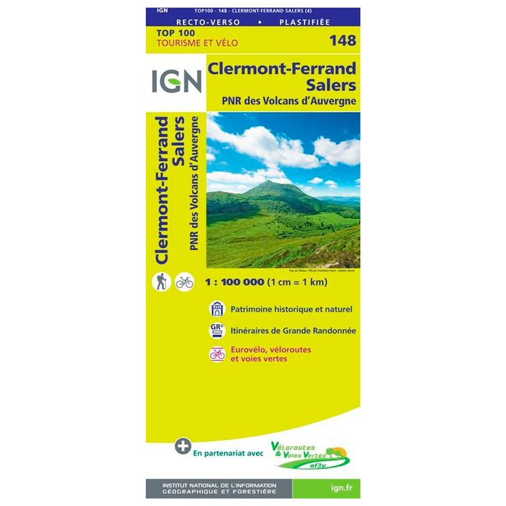 IGN Kaart 148 - Clermont-Ferrand, Salers, PNR des Volcans d'Auvergne Voorstelling