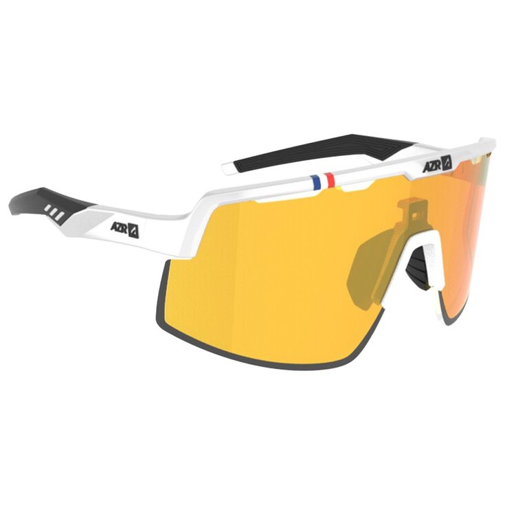 AZR Sonnenbrille Speed Rx Blanche Vernie Noire Multicouche Gold Präsentation