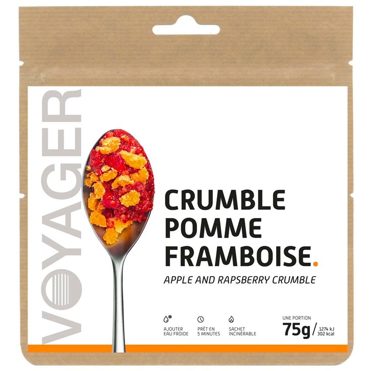 Voyager Gefriergetrocknetes Essen Crumble Pomme-Framboise Präsentation
