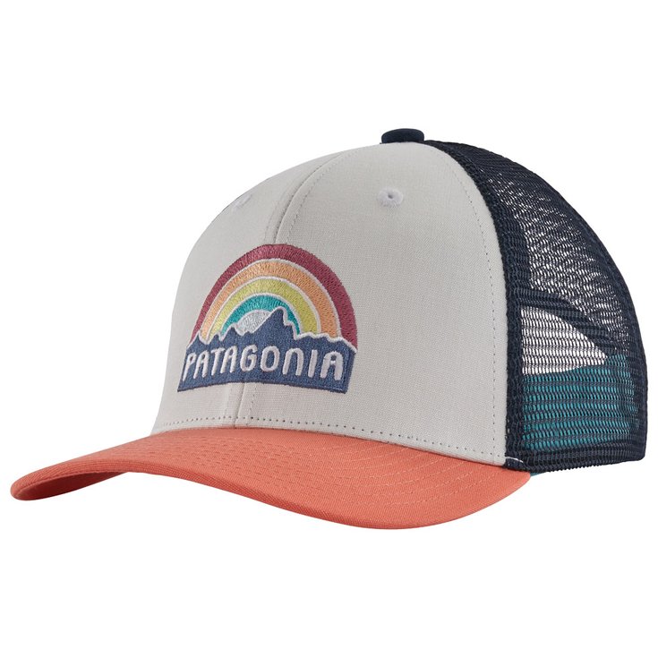 Patagonia Cap Kid's Trucker Hat Fitz Roy Rainbow Coho Coral Overview