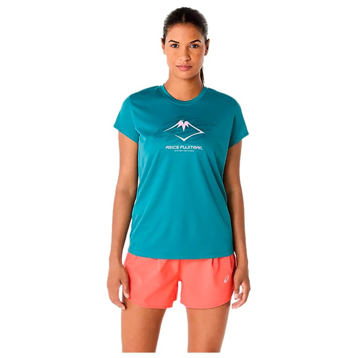 Asics Tee-shirt de trail W Fujitrail Logo Ss Top Atlantis Blue Présentation