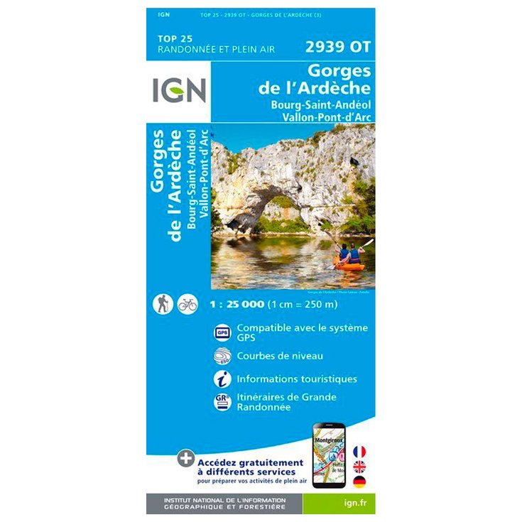 IGN 2939OT Gorges de l'Ardèche, Bourg-Saint-Andéol, Vallon-Pont-d'Arc 