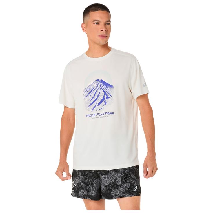 Asics Fujitrail Logo Short Sleeve Cream Colbalt Burst Cool Grey 