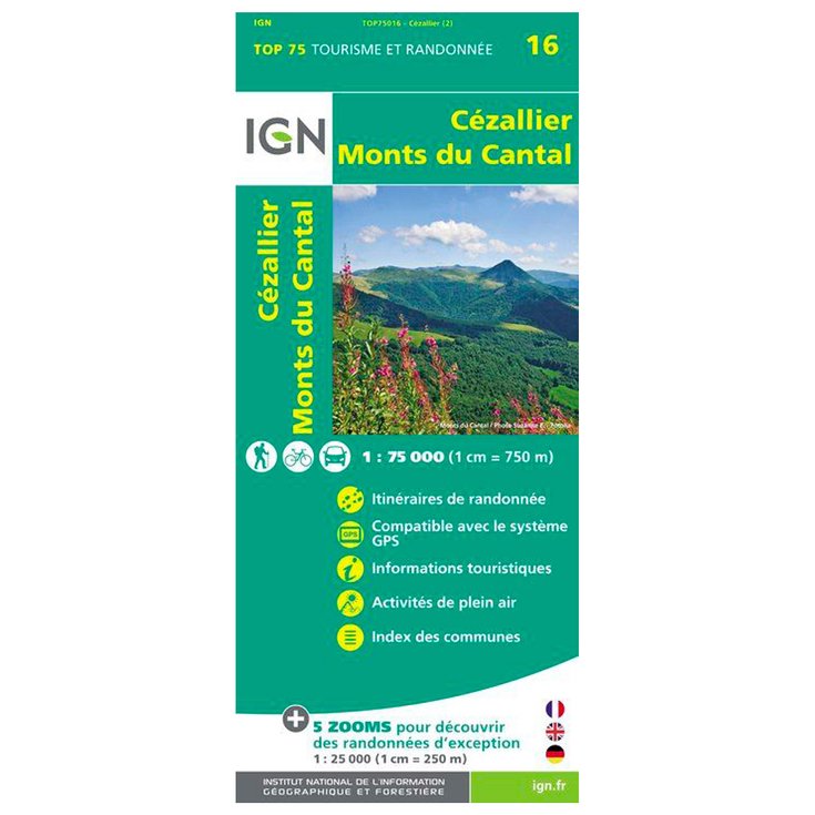 IGN Map TOP75016 Cezallier Monts Du Cantal Overview