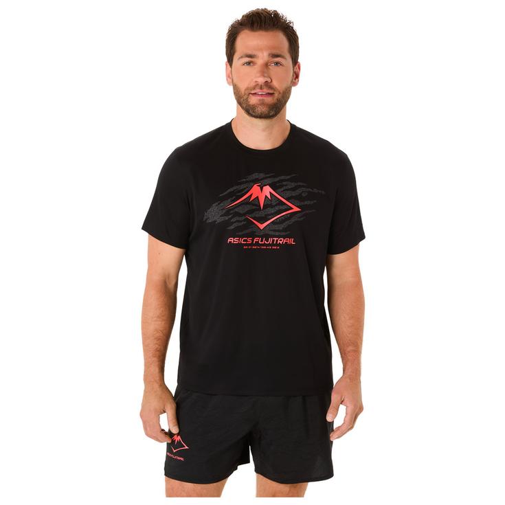 Asics Tee-shirt de trail Fujitrail Logo Ss Top Black Carbon Coral Présentation