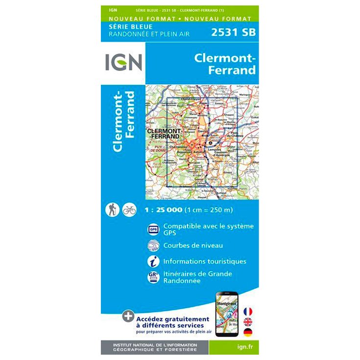 IGN Map 2531SB Clermont-Ferrand Overview