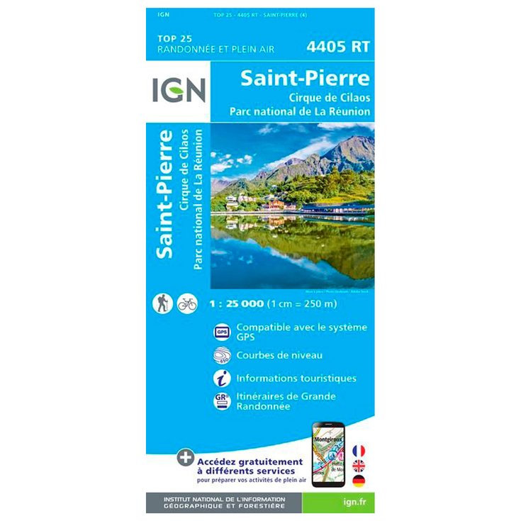 IGN Kaart La Reunion P4405Rt Saint Pierre Cirque de Cilaos PN de la Réunion Voorstelling