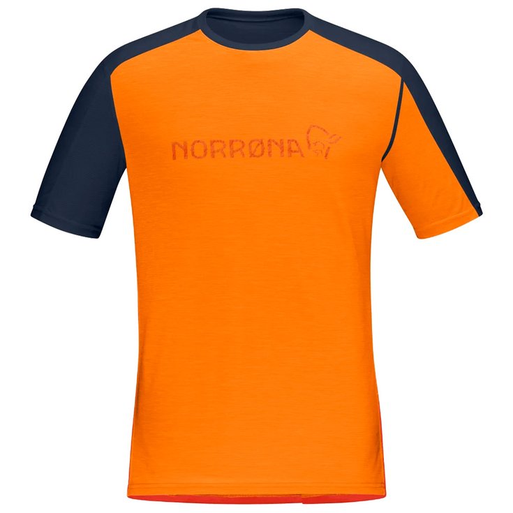 Norrona Hiking tee-shirt Falketind Equaliser Merino M's Orange Popsicle/Indigo Night Overview