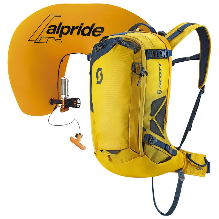 Scott Zaino anti valanga con airbag Air Free Alpride 24L Kit Citrus Yellow Eclipse Blue Présentation