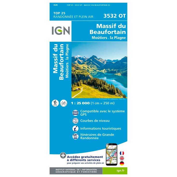 IGN Carte 3532OT Massif du Beaufortain, Moûtiers, la Plagne Présentation