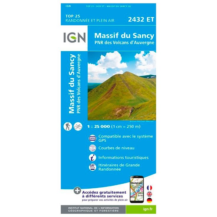 IGN Kaart 2432ET Massif du Sancy, PNR des Volcans d'Auvergne Voorstelling