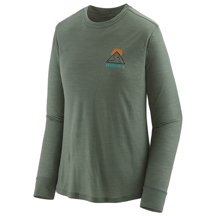 Patagonia Tee-shirt de rando W's Long-Sleeved Capilene Cool Merino Graphic Shirt Hemlock Green Présentation