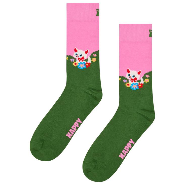 Happy Socks Socken Crew Socks Kitten And Flowers Green Präsentation