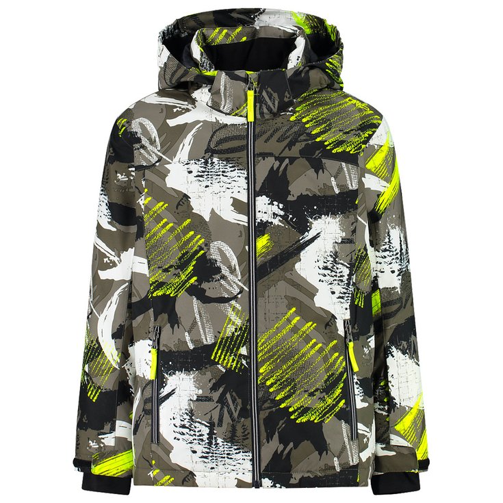 CMP Kid Jacket Snaps Hood Olive Yellow Fluo 