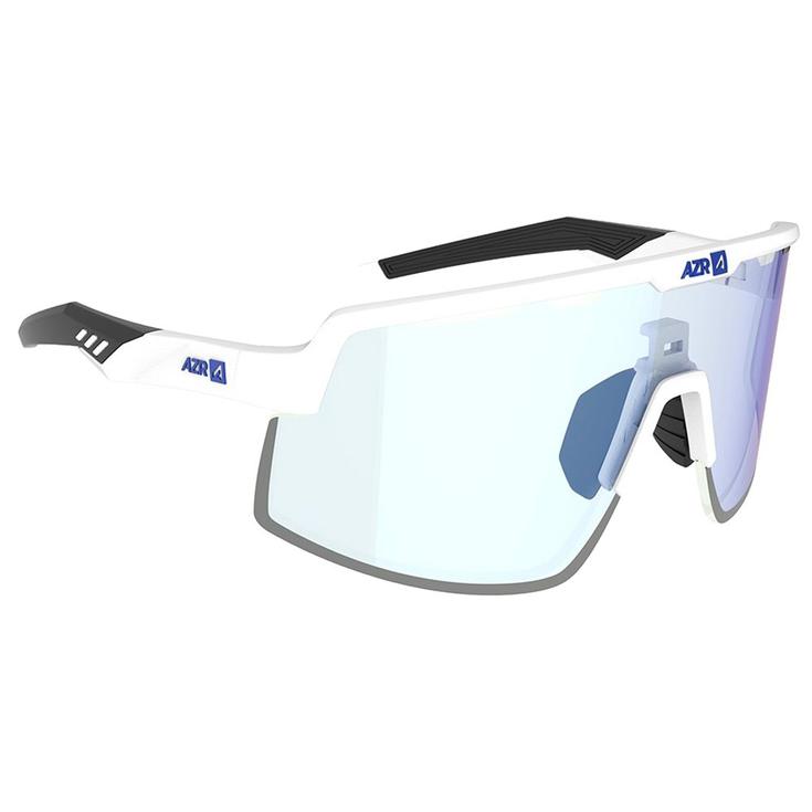 AZR Sonnenbrille Speed Rx Blanche Mate Noir Photochromique Irisé Bleu Präsentation