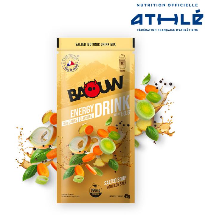 Baouw Bevande Boisson Isotonique Bio Sachet 45 g. Bouillon Salé Presentazione