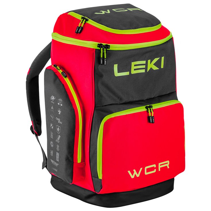 Leki Ski Boot bag Skiboot Bag Wcr 85L Bright Red Black Neon Yellow Overview