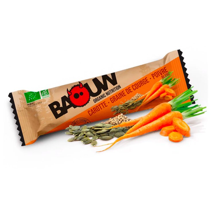 Baouw Barrita energética Bio 25 g. Carottes Graine De Courge Poivre Blanc Presentación