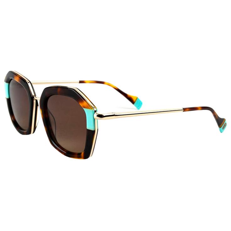 Binocle Eyewear Sonnenbrille Rosalia Shiny Gold Pastel Blue Tortoise Gradient Brown Polarized Präsentation