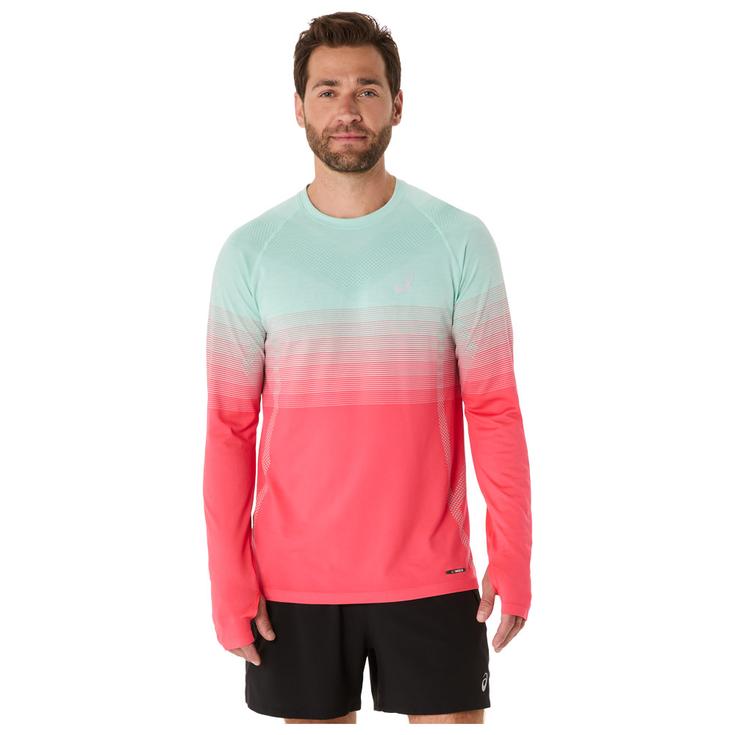 Asics Trail T-Shirt Seamless LS Top Coral Reef Oasis Green Präsentation