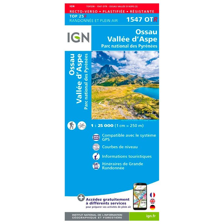 IGN Mapa 1547OTR Ossau, Vallée d'Aspe, Parc national des Pyrénées - Résistante Presentación