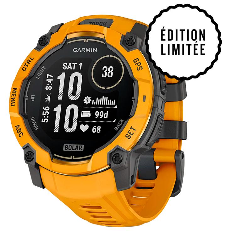 Garmin GPS watch Instinct 3 Solar Jaune Or Avec Bracelet Jaune Or Gris Overview