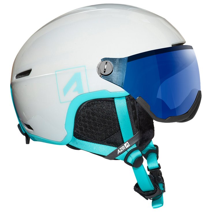 AZR Casco con visiera Orion Visor Junior Blanc Nacré Turquoise Verni Irisé Bleu Presentazione