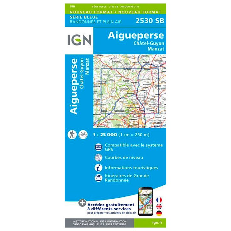IGN Mapa 2530SB Aigueperse, Châtel-Guyon, Manzat Presentación