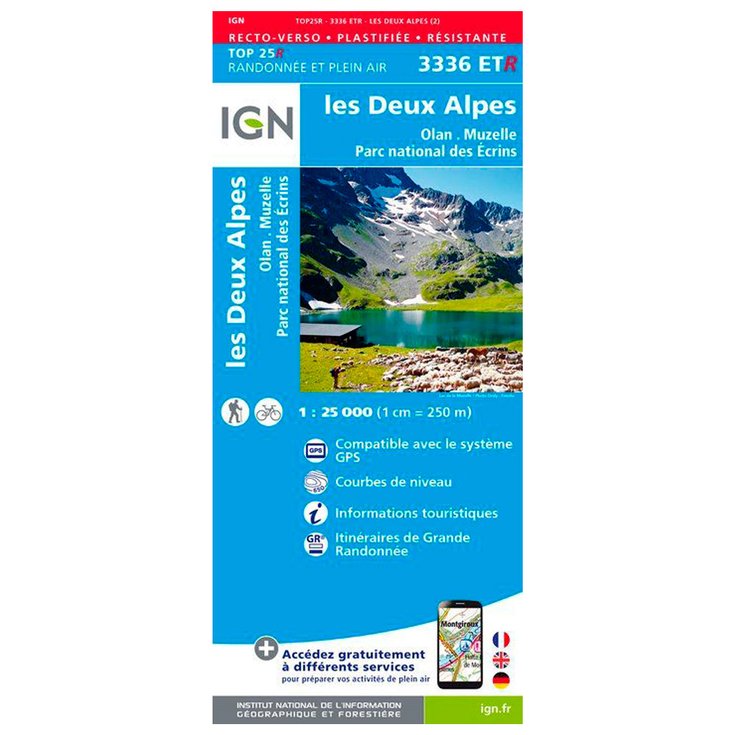IGN Karte 3336ETR les Deux Alpes, Olan, Muzelle, Parc national des Ecrins - Résistante Präsentation