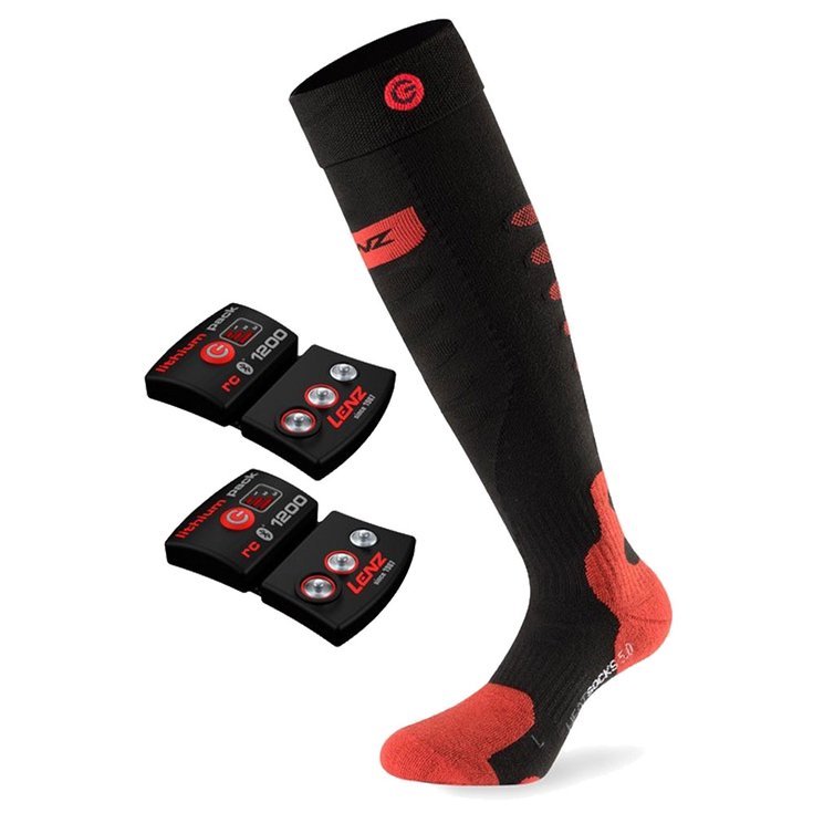 Lenz Sokken Set Heat Sock 5.0 Toe Cap + Rc B 1200 Noir/rouge Voorstelling