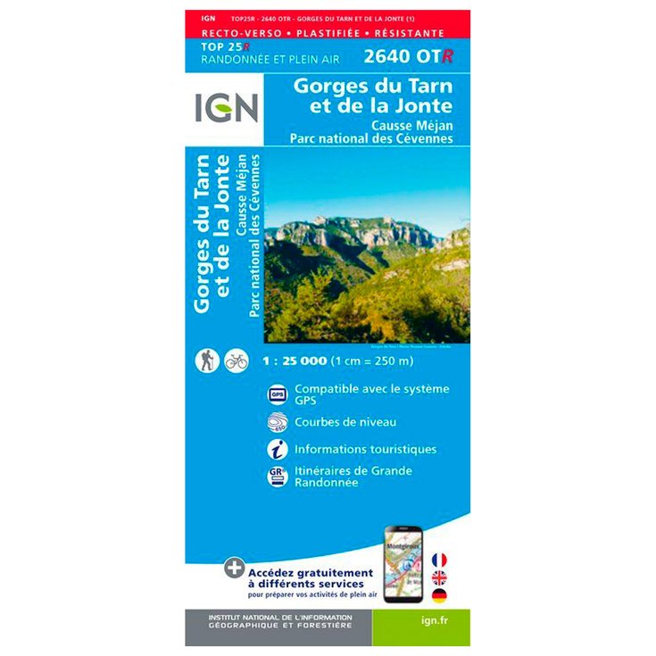 IGN Carte 2640OTR Gorges du Tarn et la Jonte, Causse Méjan, Parc national des Cévennes - Résistante Présentation