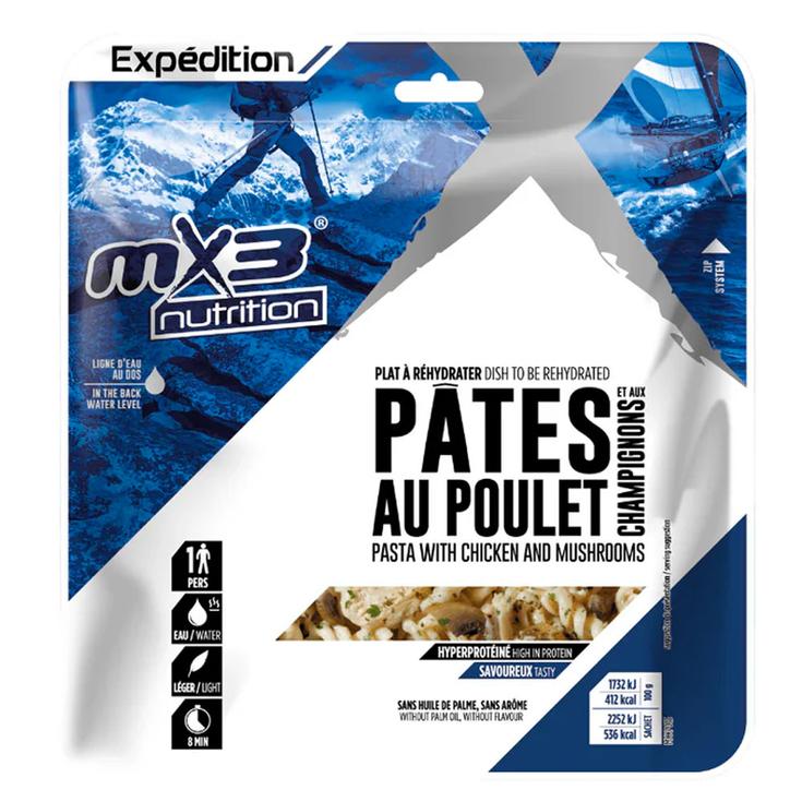 MX3 Gevriesdroogde maaltijd Pâtes au poulet et champignons 130 g. Voorstelling
