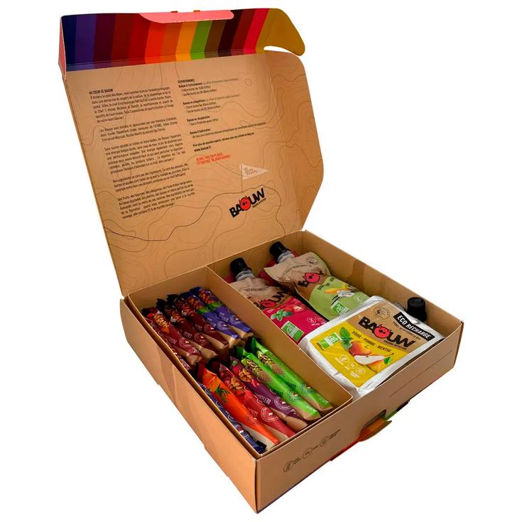 Baouw Energieriegel Coffret Trail Bio 12 Barres 25g + 4 Purées 90g + 1 Purées 330g Präsentation