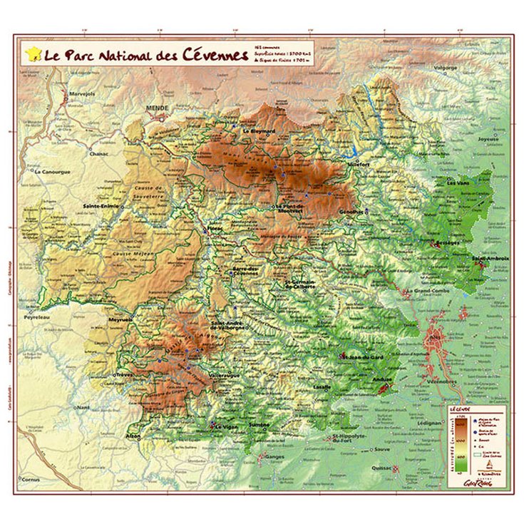 Geo Relief Raised-relief map Le Parc National Des Cevennes Overview