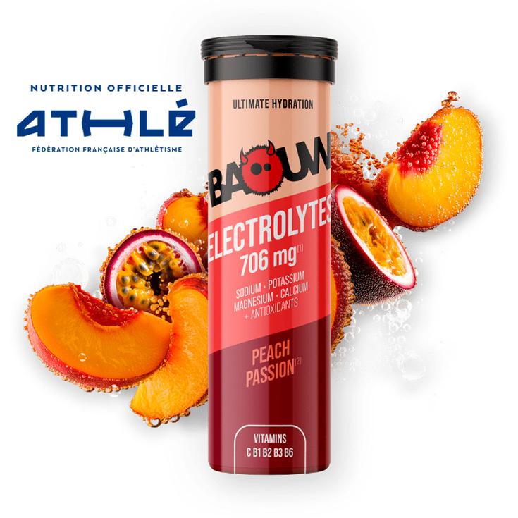 Baouw Getränke Pastilles Electrolytes (x10) 50 g. Pêche Passion Präsentation