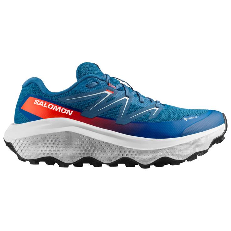 Salomon Trailrunning-Schuhe Ultra Flow 2 Gore-Tex Dark Blue Ballad Blue Cherry Tomato Präsentation