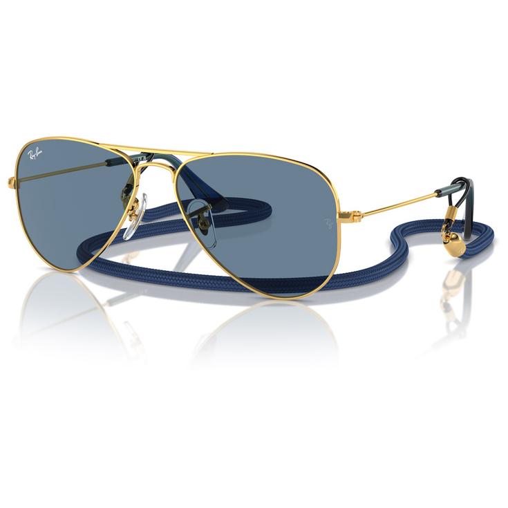 Ray Ban Lunettes de soleil Aviator Kids Polished Arista Gold Light Blue Mirror Présentation