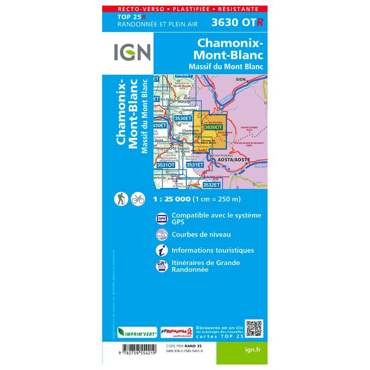 IGN Map 3630OTR Chamonix-Mont-Blanc, Massif du Mont Blanc - Résistante ...