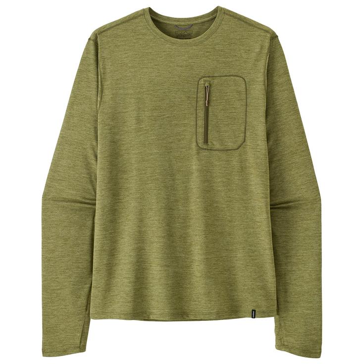 Patagonia Wander-T-Shirt Long Sleeve Cap Cool Sun Caper Green Buckhorn Green X Dye Präsentation