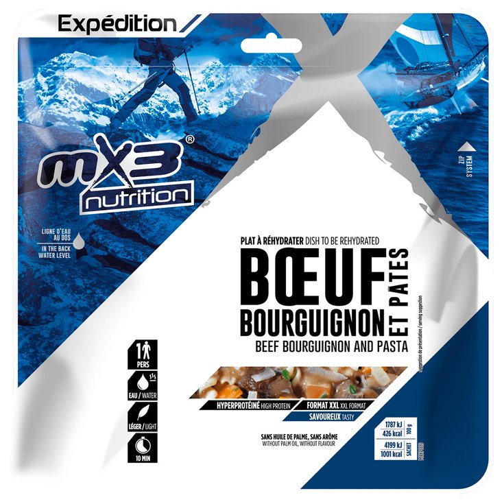 MX3 Gevriesdroogde maaltijd Bœuf Bourguignon & Pâtes Voorstelling