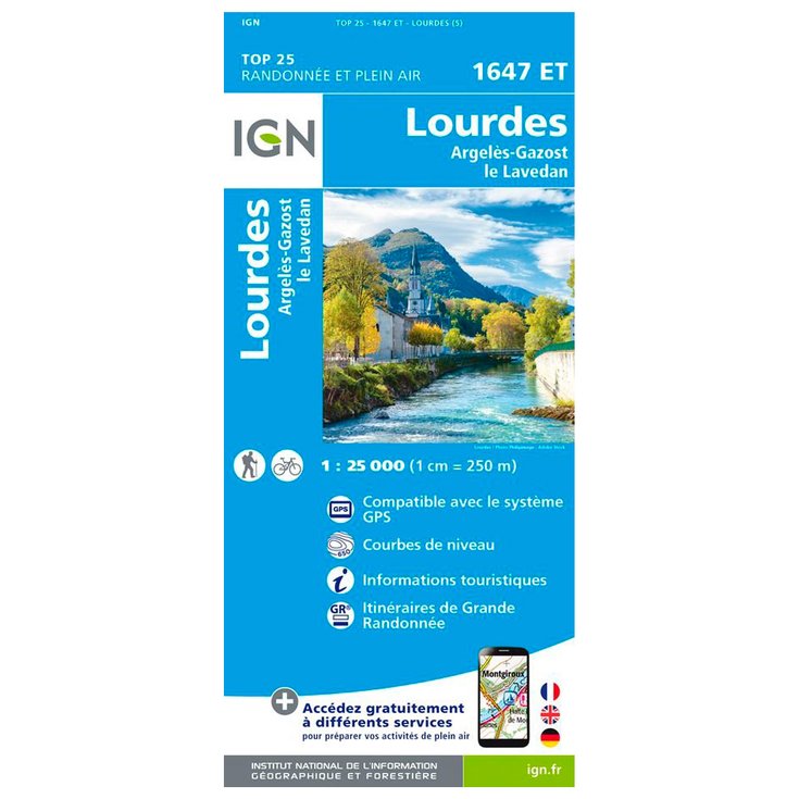 IGN Map 1647ET Lourdes Argelès-Gazost le Lavedan Overview