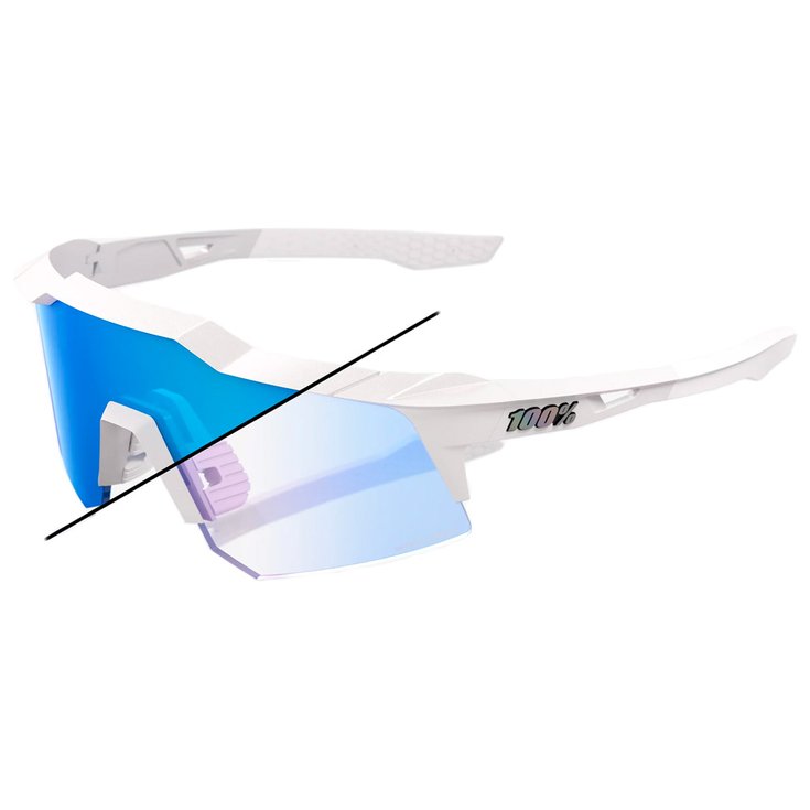 100% Occhiali da sole Speedcraft Xs Bastille Pearl White Glitter Blue Mirror Photochromic Lens Presentazione
