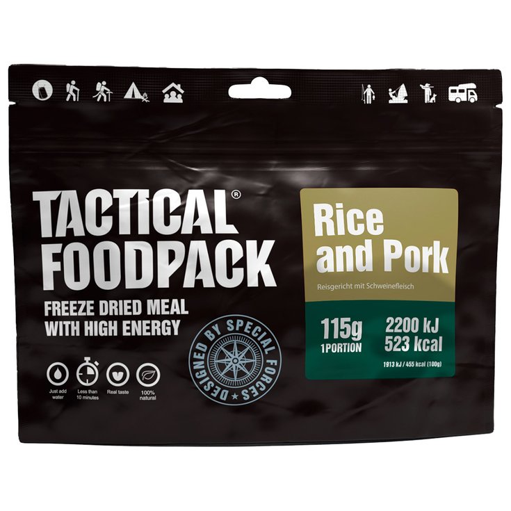 Tactical Foodpack Gefriergetrocknetes Essen Riz et Porc 115g Präsentation