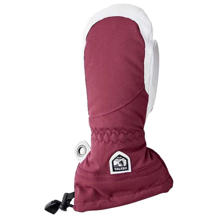 Hestra Fäustling Army Leather Heli Ski Female Mitt Bordeaux Offwhite Präsentation
