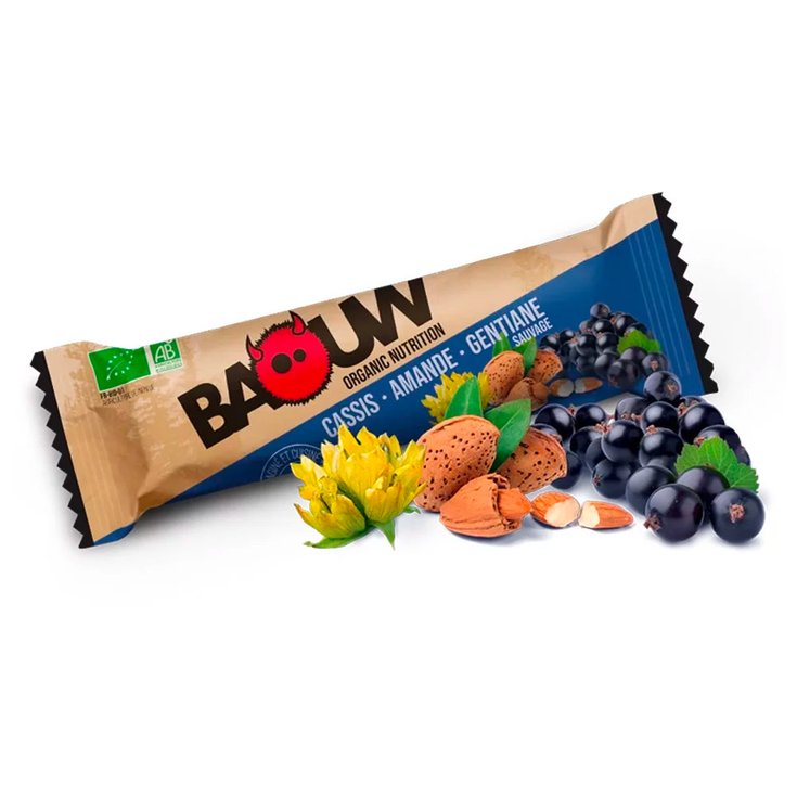 Baouw Energiereep Bio 25 g. Cassis Amande Gentiane Voorstelling