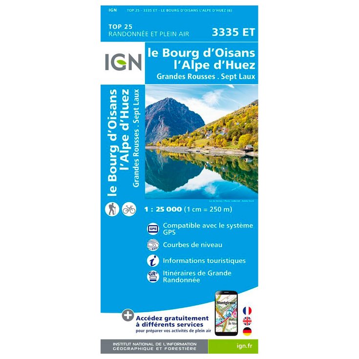 IGN 3335ET le Bourg d'Oisans, l'Alpe d'Huez, Grandes Rousses, Sept Laux 