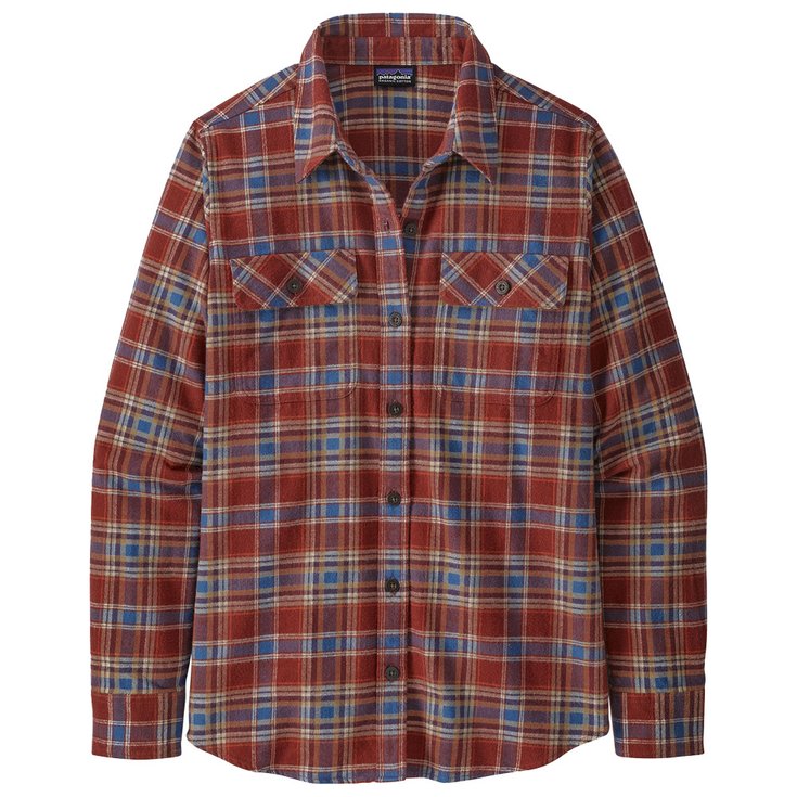 Patagonia Camicia Women's Long Sleeve Organic Cotton Flannel Iced Fjord Fox Red Presentazione
