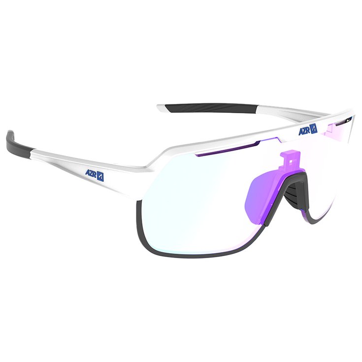 AZR Lunettes de soleil Victory Rx Blanche Vernie Photochromique Irisé Bleu Présentation