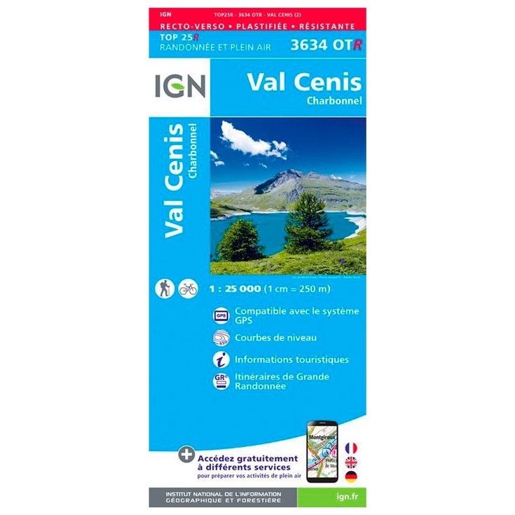IGN Carte 3634OTR Val Cenis, Charbonnel - Résistante Présentation